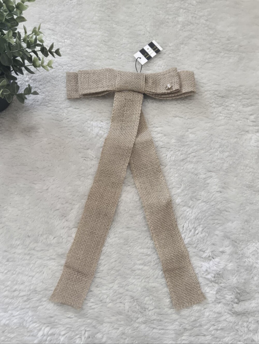 Lele Sadoughi Natural Raffia Jane Barrette Cottagecore Prairie Bow, NWT
